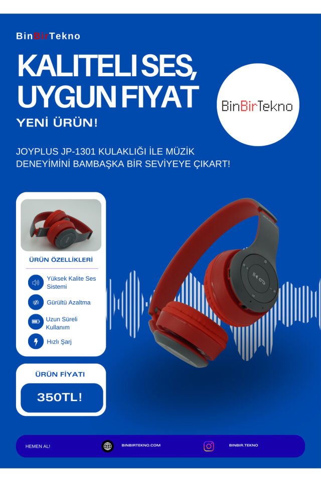 JP-1301 P47 Katlanabilir Kafa Üstü Bluetooth Kulaklık