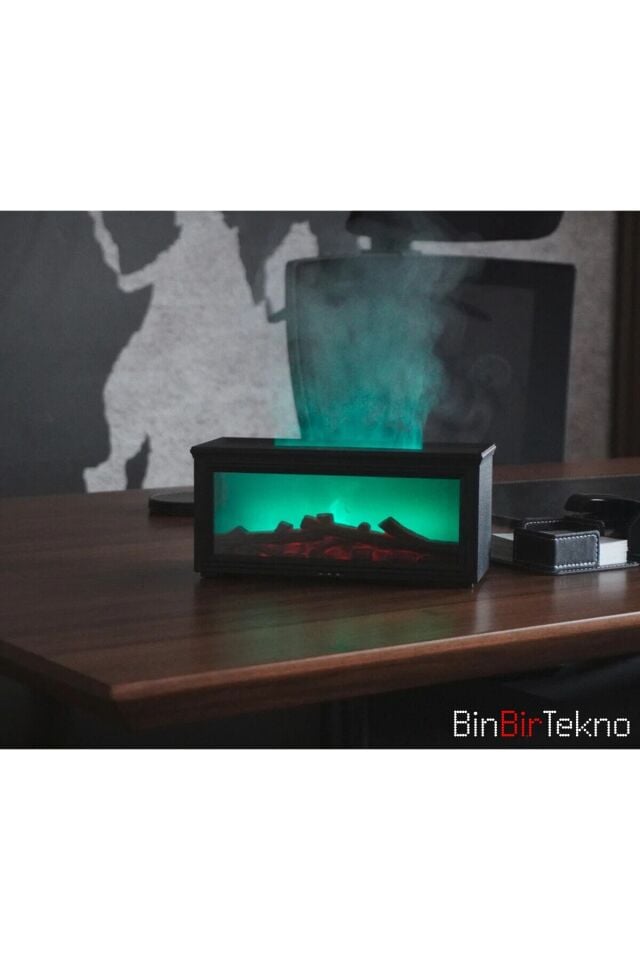 BS-H3 Şömine Tasarımlı Işıklı Buharlı Ultrasonik Aroma Difüzörü Hava Nemlendirici Koku Verici-Siyah
