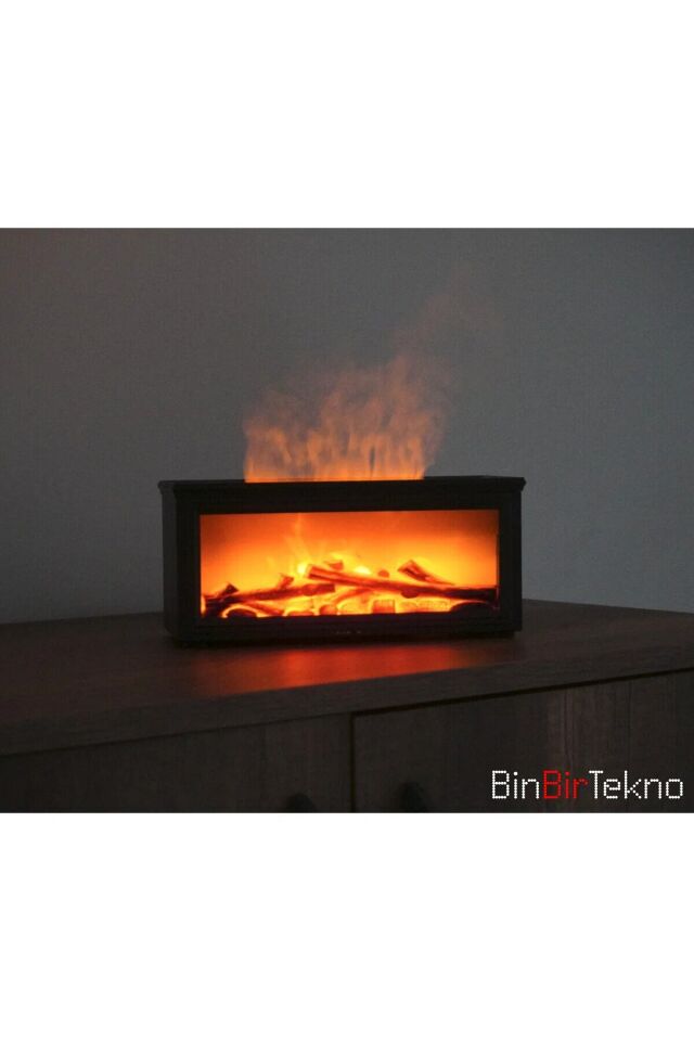 BS-H3 Şömine Tasarımlı Işıklı Buharlı Ultrasonik Aroma Difüzörü Hava Nemlendirici Koku Verici-Siyah