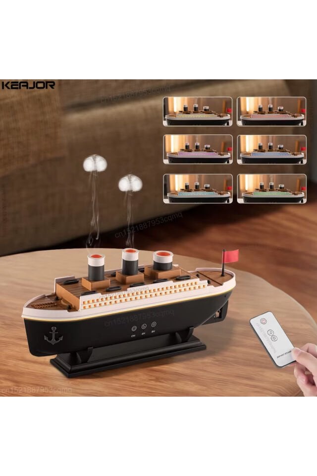 BS-H4 Nostaljik Gemi Tasarımlı Işıklı Buharlı Ultrasonik Hava Nemlendirici Aroma Difüzörü Koku